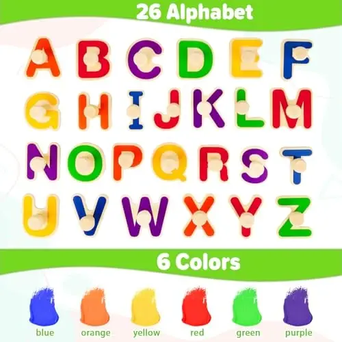 Jumlys Montessori Toys for Toddlers 1, 2, 3 Year Old, Wooden Alphabet Puzzles for Kids 1-3, Early Learning & Educational ABC Puzzle Toys, Perfect Christmas Birthday Gifts for Boys & Girls Age 1-3 - 5
