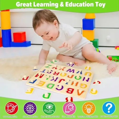 Jumlys Montessori Toys for Toddlers 1, 2, 3 Year Old, Wooden Alphabet Puzzles for Kids 1-3, Early Learning & Educational ABC Puzzle Toys, Perfect Christmas Birthday Gifts for Boys & Girls Age 1-3 - 6