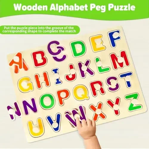 Jumlys Montessori Toys for Toddlers 1, 2, 3 Year Old, Wooden Alphabet Puzzles for Kids 1-3, Early Learning & Educational ABC Puzzle Toys, Perfect Christmas Birthday Gifts for Boys & Girls Age 1-3 - JUMLYS (1)