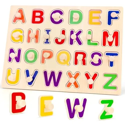Jumlys Montessori Toys for Toddlers 1, 2, 3 Year Old, Wooden Alphabet Puzzles for Kids 1-3, Early Learning & Educational ABC Puzzle Toys, Perfect Christmas Birthday Gifts for Boys & Girls Age 1-3 - 1