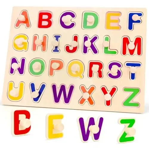 Jumlys Montessori Toys for Toddlers 1, 2, 3 Year Old, Wooden Alphabet Puzzles for Kids 1-3, Early Learning & Educational ABC Puzzle Toys, Perfect Christmas Birthday Gifts for Boys & Girls Age 1-3 - JUMLYS