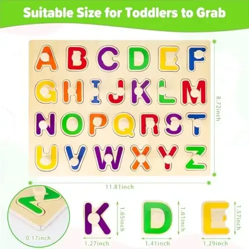 Jumlys Montessori Toys for Toddlers 1, 2, 3 Year Old, Wooden Alphabet Puzzles for Kids 1-3, Early Learning & Educational ABC Puzzle Toys, Perfect Christmas Birthday Gifts for Boys & Girls Age 1-3 - 3