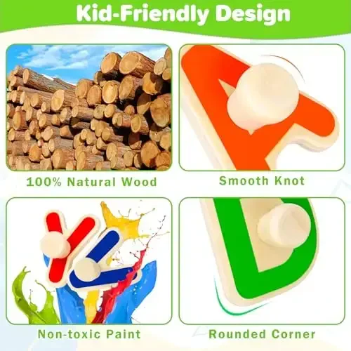 Jumlys Montessori Toys for Toddlers 1, 2, 3 Year Old, Wooden Alphabet Puzzles for Kids 1-3, Early Learning & Educational ABC Puzzle Toys, Perfect Christmas Birthday Gifts for Boys & Girls Age 1-3 - 4