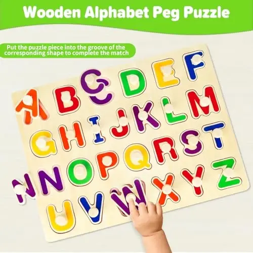 Jumlys Montessori Toys for Toddlers 1, 2, 3 Year Old, Wooden Alphabet Puzzles for Kids 1-3, Early Learning & Educational ABC Puzzle Toys, Perfect Christmas Birthday Gifts for Boys & Girls Age 1-3 - 2