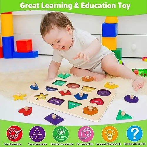 Jumlys Montessori Toys for Toddlers 1, 2, 3 Year Old, Wooden Shape Learning Puzzles for Baby 12-18-24 Months, Early Educational Toys, Perfect Christmas Birthday Gifts for Boys & Girls Age 1-3 - 6
