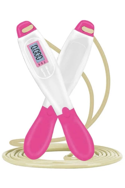 Jump Rope with Electronic Counter, Calorie & Distance Measurement, 4 Modes, Adjustable Length, Display, Pink - OZSPORT