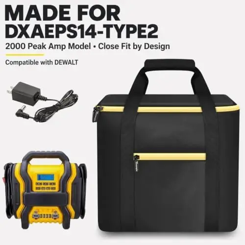 Jump Starter Case for DEWALT DXAEPS14 2000 Peak, Car Emergency Bag-Yellow | Pocket Stores Clamps Cables Accessories, Keeps Battery Booster Protected For Drivers, Road Trips And Trunk Kits, Bag Only - Tanmqin (1)