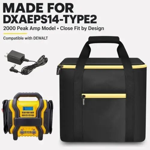 Jump Starter Case for DEWALT DXAEPS14 2000 Peak, Car Emergency Bag-Yellow | Pocket Stores Clamps Cables Accessories, Keeps Battery Booster Protected For Drivers, Road Trips And Trunk Kits, Bag Only - Tanmqin (1)