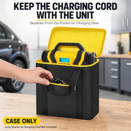 Jump Starter Case for DEWALT DXAEPS14 2000 Peak, Car Emergency Bag-Yellow | Pocket Stores Clamps Cables Accessories, Keeps Battery Booster Protected For Drivers, Road Trips And Trunk Kits, Bag Only - 3