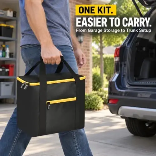 Jump Starter Case for DEWALT DXAEPS14 2000 Peak, Car Emergency Bag-Yellow | Pocket Stores Clamps Cables Accessories, Keeps Battery Booster Protected For Drivers, Road Trips And Trunk Kits, Bag Only - 6