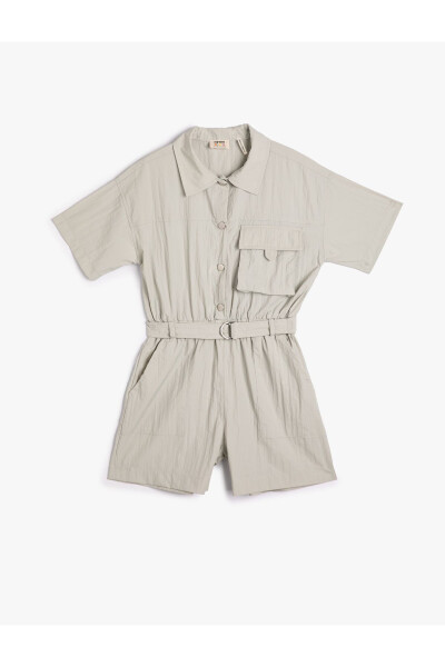 Jumpsuit Short Sleeve Shirt Collar Belt Pocket Snap Button - 4