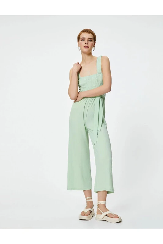 Jumpsuit Wide Leg Square Neck Crinkle Textured - 1