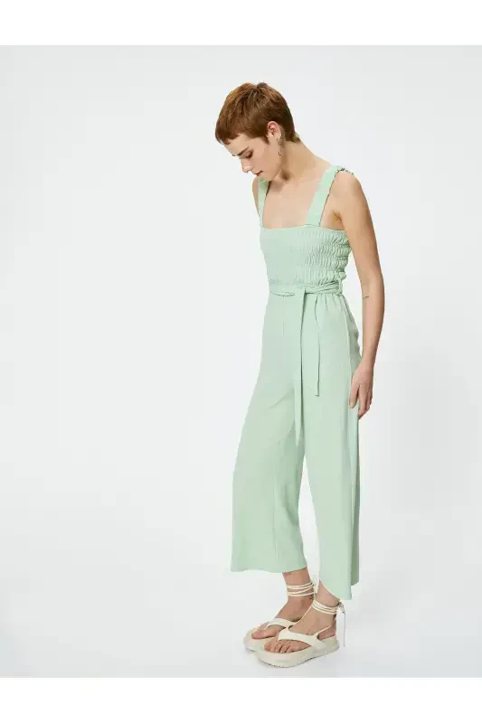 Jumpsuit Wide Leg Square Neck Crinkle Textured - 2