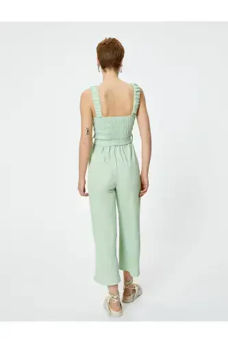 Jumpsuit Wide Leg Square Neck Crinkle Textured - 4