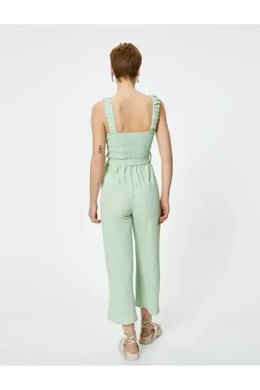 Jumpsuit Wide Leg Square Neck Crinkle Textured - 4