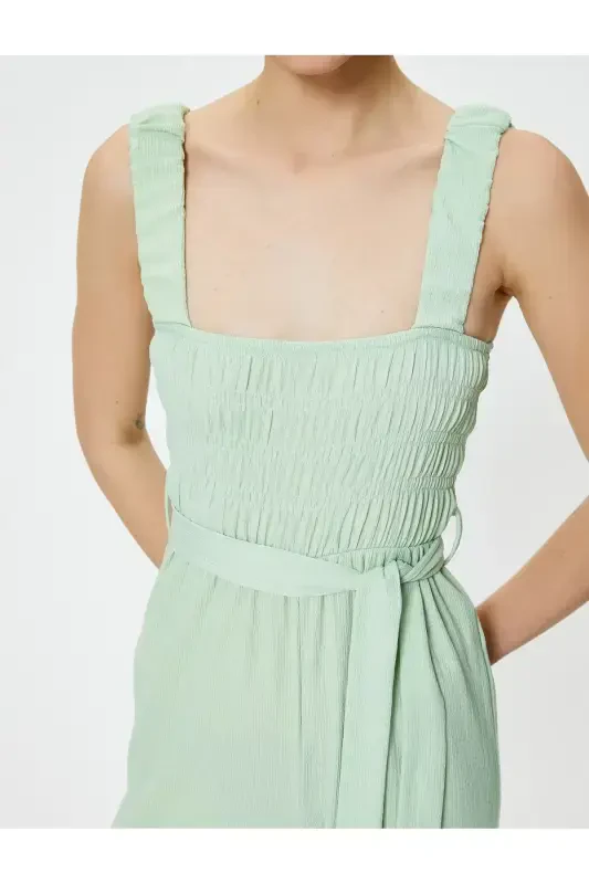 Jumpsuit Wide Leg Square Neck Crinkle Textured - 5