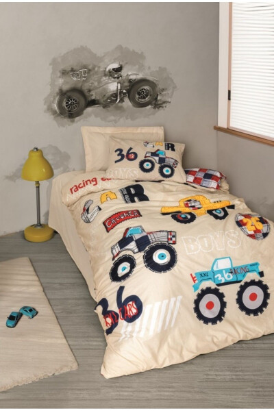 Junior Single Jersey Bed Set Cars Beige - 1