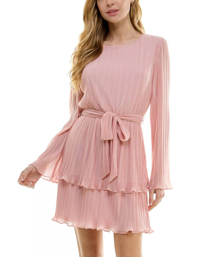 Juniors' Pleated Bell-Sleeve Dress Mauve - 1