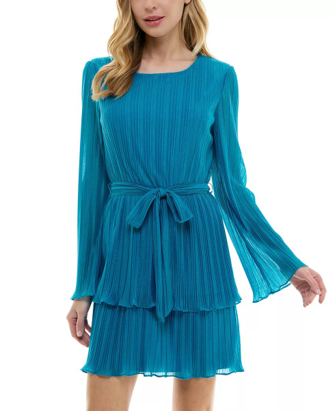 Juniors' Pleated Bell-Sleeve Dress Teal - 1