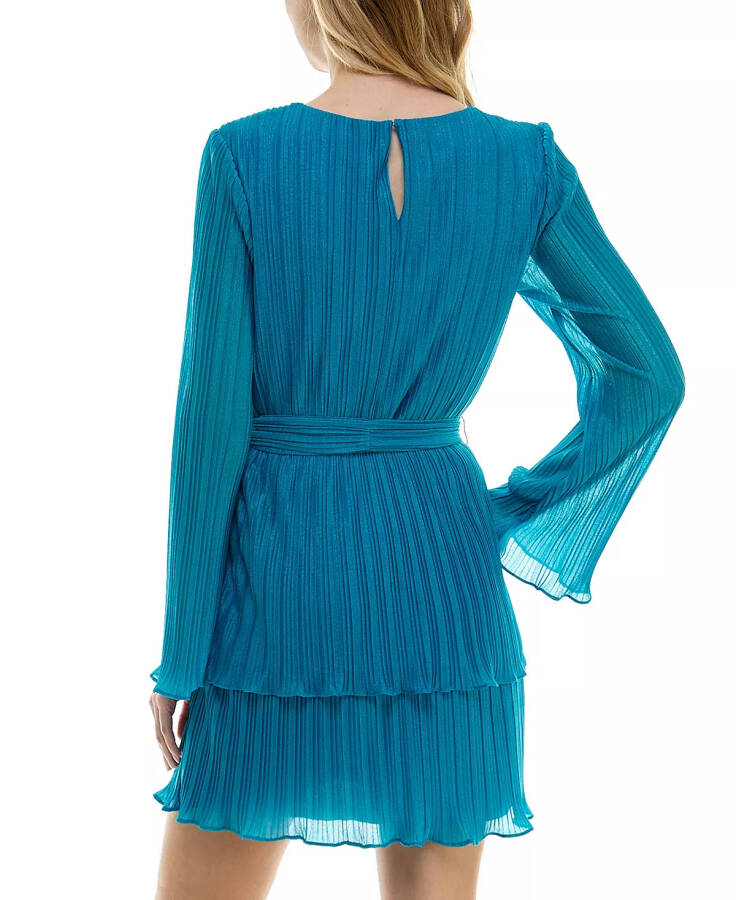 Juniors' Pleated Bell-Sleeve Dress Teal - 3