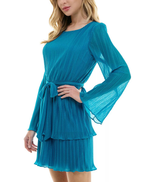 Juniors' Pleated Bell-Sleeve Dress Teal - 4