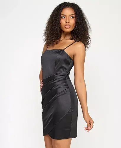 Juniors' Ruched Asymmetric Bodycon Dress-Hunter - 5