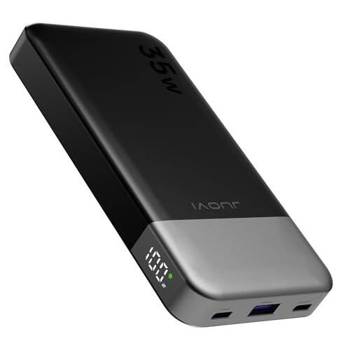 JUOVI Taşınabilir Şarj Cihazı Power Bank 10000mAh, 35W Hızlı Şarj Pil Paketi 3 Çıkış ve 2 Giriş, PD 3.0 QC 4.0 Teknolojisi, iPhone, MacBook, Samsung, Android için Dijital Ekran Şarj Cihazı (Siyah) - 1