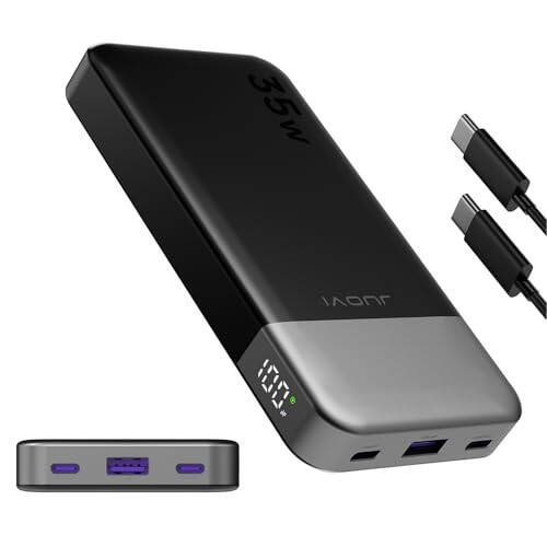 JUOVI Taşınabilir Şarj Cihazı Power Bank 10000mAh, 35W Hızlı Şarj Pil Paketi 3 Çıkış ve 2 Giriş, PD 3.0 QC 4.0 Teknolojisi, iPhone, MacBook, Samsung, Android için Dijital Ekran Şarj Cihazı (Siyah) - 6