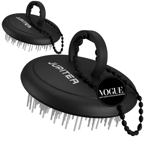 Jupiter Scalp Exfoliator - Scalp Massager Tool for Wet & Dry Hair - Ergonomic Detangler Brush - Dandruff Comb & Scrub to Remove Dandruff & Buildup and Support Circulation - 2 Pack, Black - 1