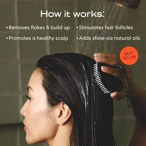 Jupiter Scalp Exfoliator - Scalp Massager Tool for Wet & Dry Hair - Ergonomic Detangler Brush - Dandruff Comb & Scrub to Remove Dandruff & Buildup and Support Circulation - 2 Pack, Black - 4