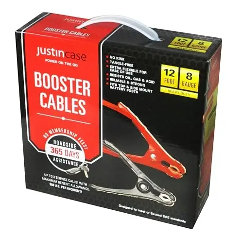 Justin Case Heavy-Duty Jumper Cables for Car, Includes 8 Gauge Wire Conductor 12' Car Jumper Cables & 365 Day Roadside Assistance - 2