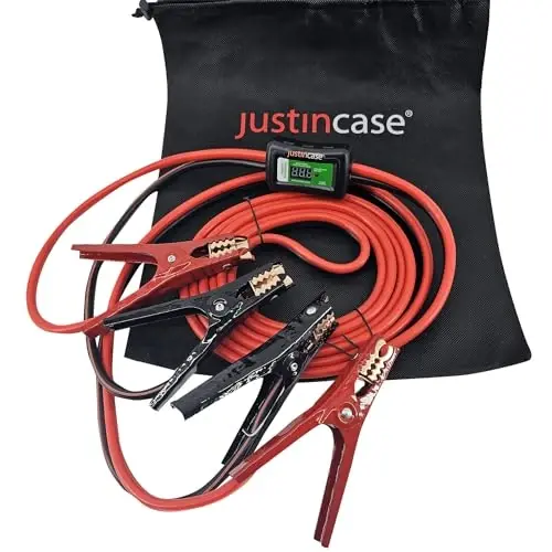 Justin Case Smart 16 Fut 6 Gauge Og'ir yuk ko'taruvchi integral voltmetrli va 365 kunlik yo'l bo'yidagi yordamga ega bo'lgan Jumper kabellari - JUSTIN
