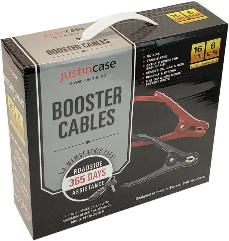 Justin Case Super Heavy-Duty Jumper Cables for Car, Includes 6 Gauge Wire Conductor 16' Car Jumper Cables & 365 Days of Roadside Assistance - 4