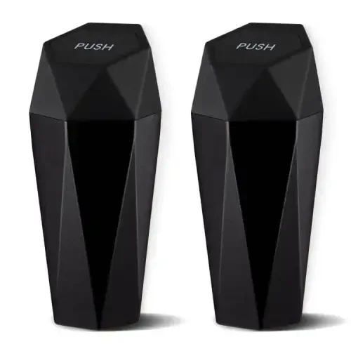 JUSTTOP Автомобильный мусорный бак с крышкой, маленький автоматический портативный мусорный бак с ромбовидным дизайном, легко чистится, используется в автомобильных домашних офисных интерьерах, 2 шт. (черный) - JUSTTOP (1)