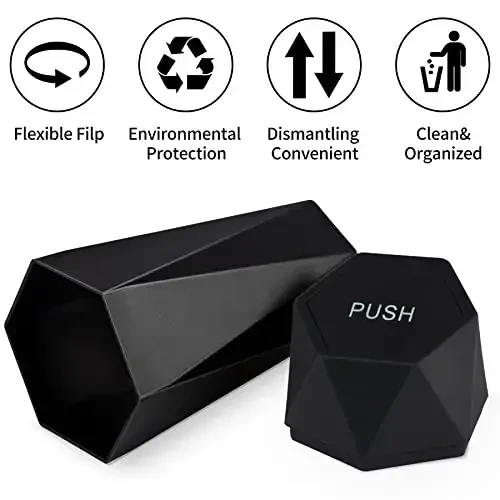 JUSTTOP Car Trash Can with Lid, Diamond Design Small Automatic Portable Trash Can, Easy to Clean, Used in Car Home Office (Black) - 2
