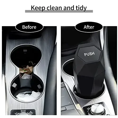 JUSTTOP Car Trash Can with Lid, Diamond Design Small Automatic Portable Trash Can, Easy to Clean, Used in Car Home Office (Black) - 6