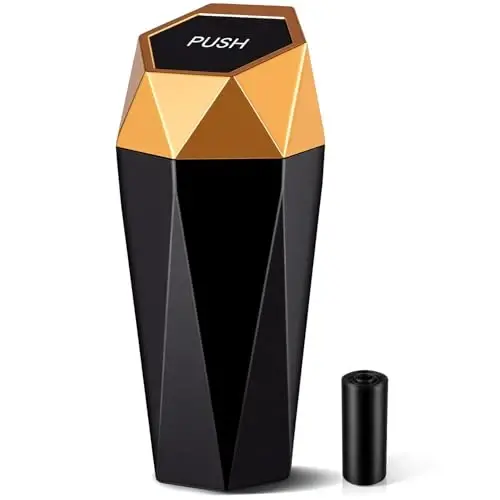 JUSTTOP Car Trash Can with Lid, Diamond Design Small Automatic Portable Trash Can, Easy to Clean, Used in Car Home Office (Black) - 1