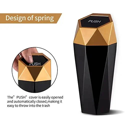 JUSTTOP Car Trash Can with Lid, Diamond Design Small Automatic Portable Trash Can, Easy to Clean, Used in Car Home Office (Black) - 5
