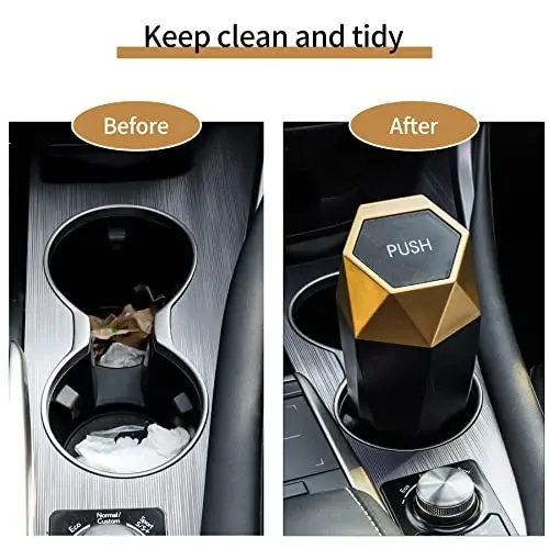 JUSTTOP Car Trash Can with Lid, Diamond Design Small Automatic Portable Trash Can, Easy to Clean, Used in Car Home Office (Black) - 6