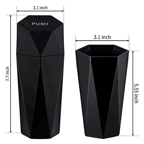 JUSTTOP Car Trash Can with Lid, Diamond Design Small Automatic Portable Trash Can, Easy to Clean, Used in Car Home Office (Black) - 3