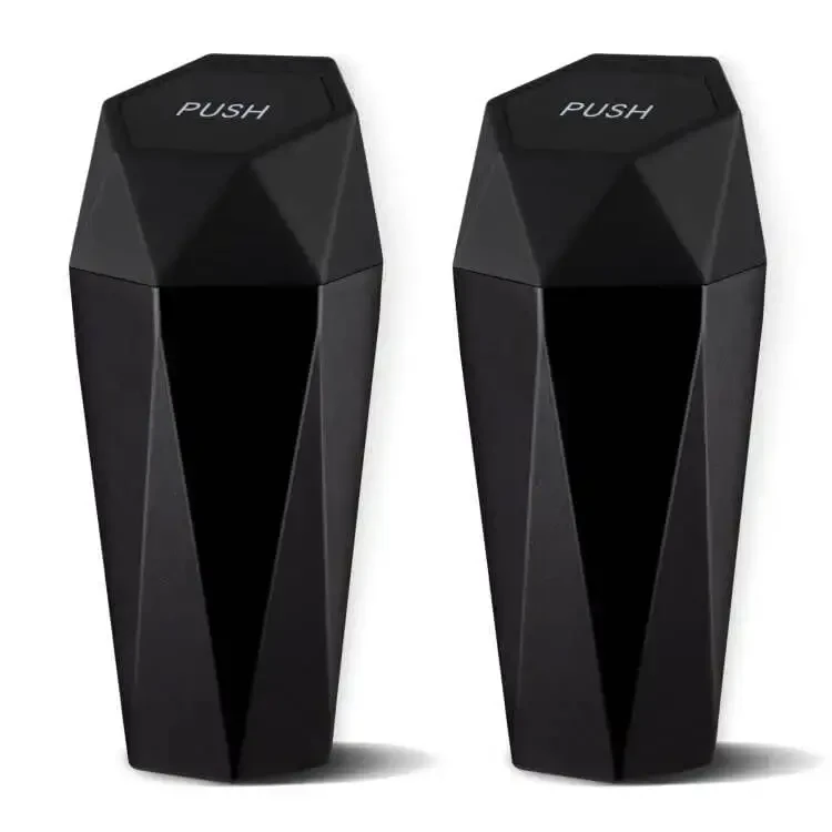 JUSTTOP Car Trash Can with Lid, Diamond Design Small Automatic Portable Trash Can, Easy to Clean, Used in Car Home Office Interior Accessories, 2PCS (Black) - 2