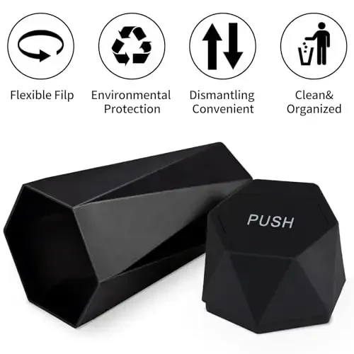 JUSTTOP Car Trash Can with Lid, Diamond Design Small Automatic Portable Trash Can, Easy to Clean, Used in Car Home Office Interior Accessories, 2PCS (Black) - 3