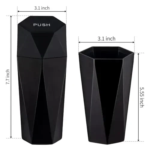 JUSTTOP Car Trash Can with Lid, Diamond Design Small Automatic Portable Trash Can, Easy to Clean, Used in Car Home Office Interior Accessories, 2PCS (Black) - 5