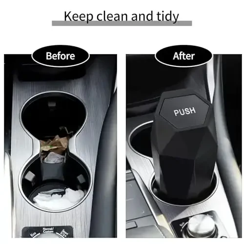 JUSTTOP Car Trash Can with Lid, Diamond Design Small Automatic Portable Trash Can, Easy to Clean, Used in Car Home Office Interior Accessories, 2PCS (Black) - 7