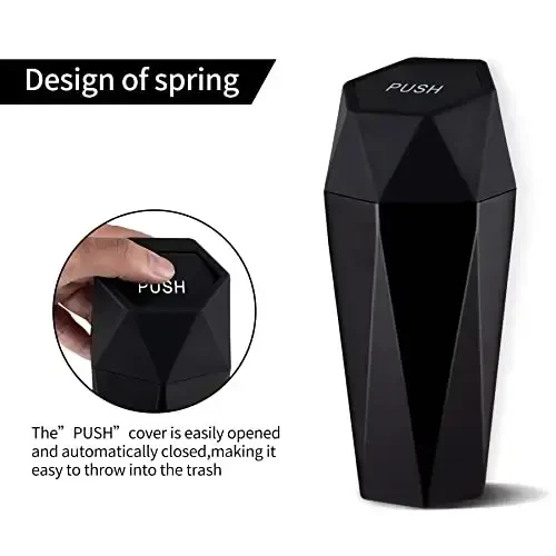JUSTTOP Car Trash Can with Lid, Diamond Design Small Automatic Portable Trash Can, Easy to Clean, Used in Car Home Office Interior Accessories, 2PCS (Black) - 5