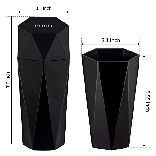 JUSTTOP Car Trash Can with Lid, Diamond Design Small Automatic Portable Trash Can, Easy to Clean, Used in Car Home Office Interior Accessories, 2PCS (Black) - 4