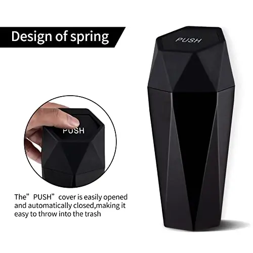 JUSTTOP Car Trash Can with Lid, Diamond Design Small Automatic Portable Trash Can, Easy to Clean, Used in Car Home Office Interior Accessories, 2PCS (Black) - 5
