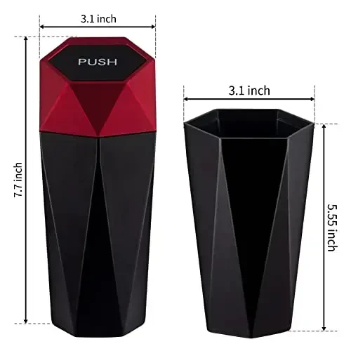 JUSTTOP Car Trash Can with Lid, Diamond Design Small Automatic Portable Trash Can, Easy to Clean, Used in Car Home Office Interior Accessories, 2PCS (Red) - 4