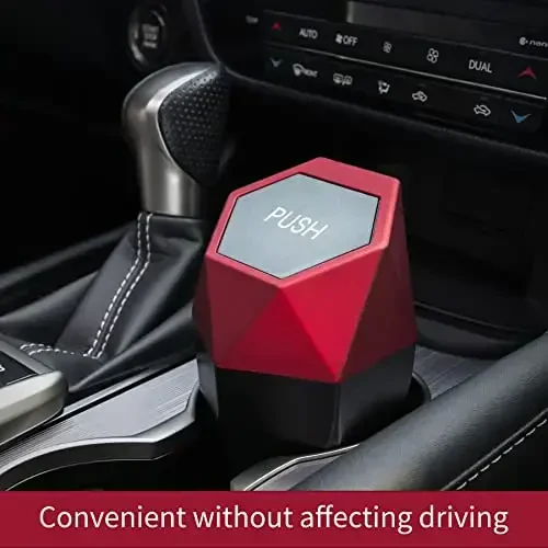 JUSTTOP Car Trash Can with Lid, Diamond Design Small Automatic Portable Trash Can, Easy to Clean, Used in Car Home Office Interior Accessories, 2PCS (Red) - 6