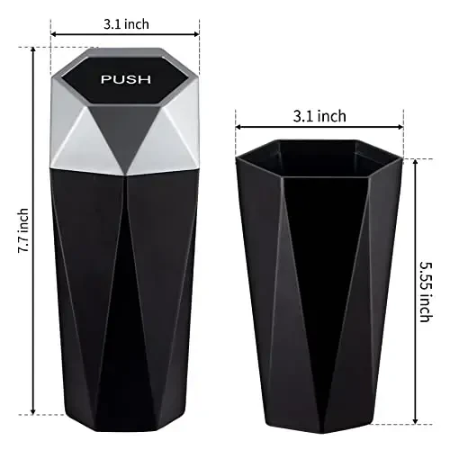 JUSTTOP Car Trash Can with Lid, Diamond Design Small Automatic Portable Trash Can, Easy to Clean, Used in Car Home Office Interior Accessories, 2PCS(Silver) - 4